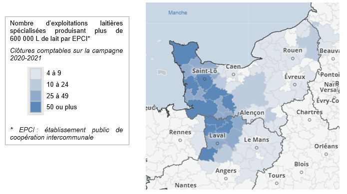 Les grands troupeaux laitiers se situent essentiellement sur un arc ouest du territoire