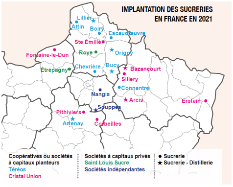 Implantation des sucreries en france en 2021
