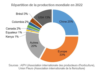 répartition de la production mondial de fleurs en 2023
